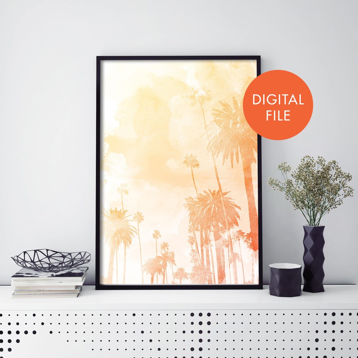 Palm Tree Sunset Boulevard La Watercolour Print Wall Art At Home File