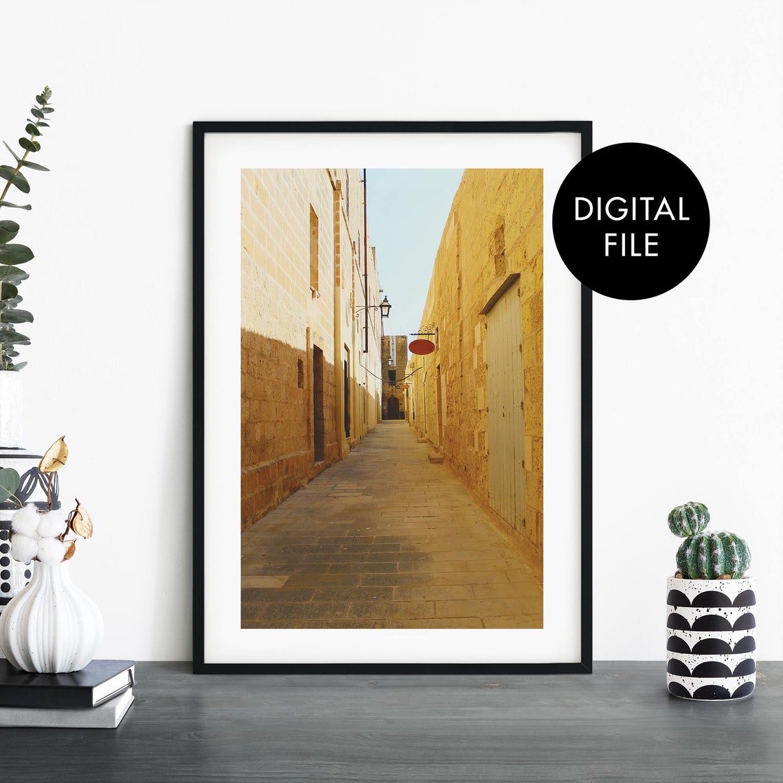 Sunlit Maltese Laneway Old Stone Alley Gozo Travel Photo Poster
