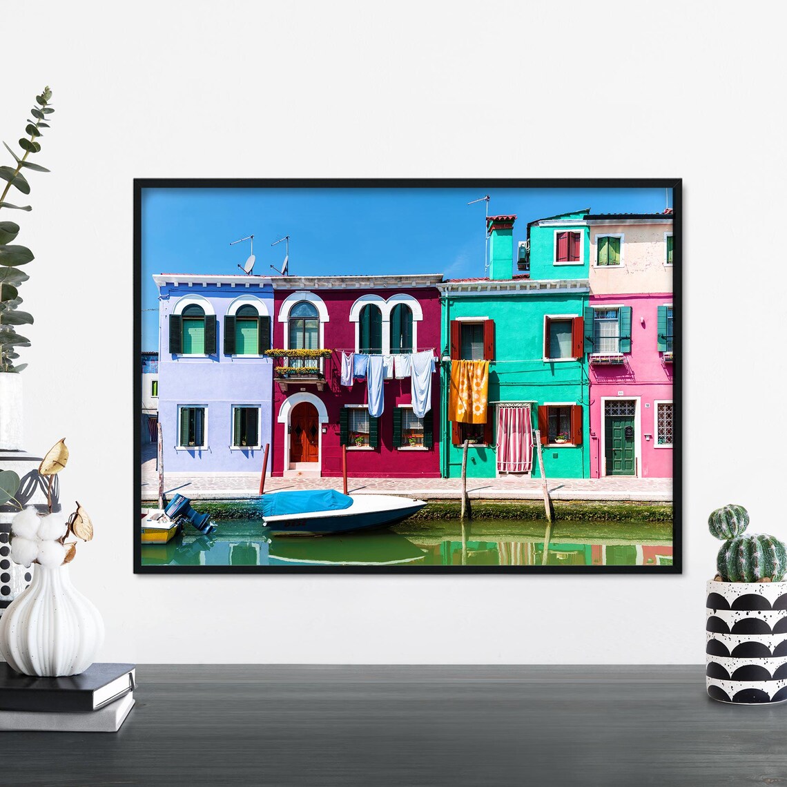 Burano Laundry Day Colorful Houses Canal Venice Italy Travel Poster