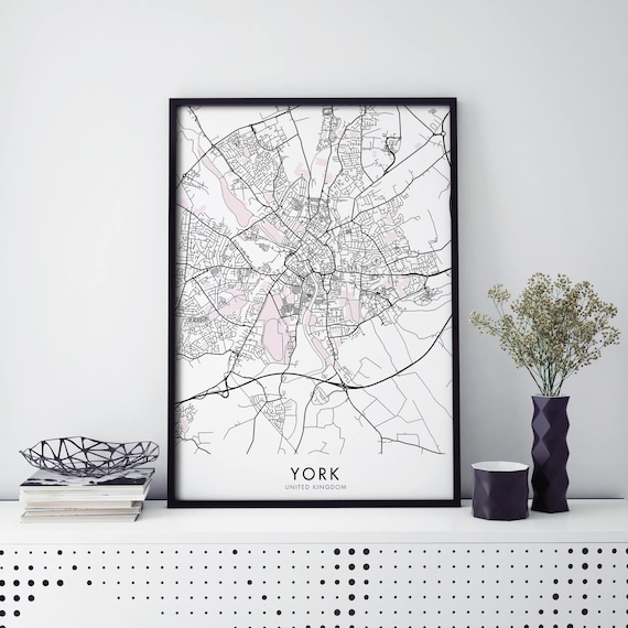 York United Kingdom Black White City Street Map Art Wall Poster