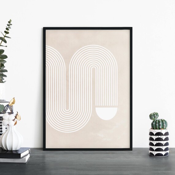 Twisty Modern Geo Beige White Abstract Print Wall Art 4x6 5x7 A4 A3 A2 A1
