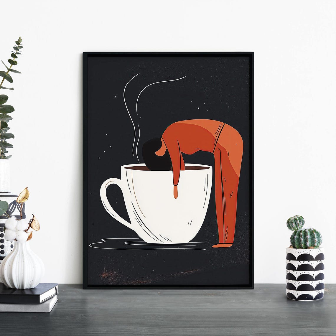Monday Mood Coffee Cup Diver Funny Caffeine Lover Art Poster