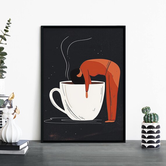 Monday Mood Coffee Cup Diver Funny Caffeine Lover Art Poster