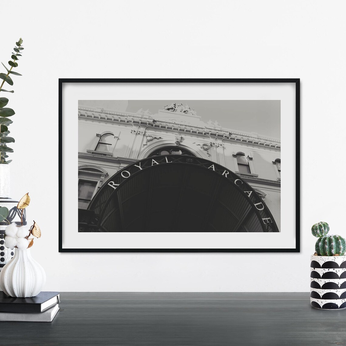 Royal Arcade Melbourne Black and White Arch Entrance Photograph Poster