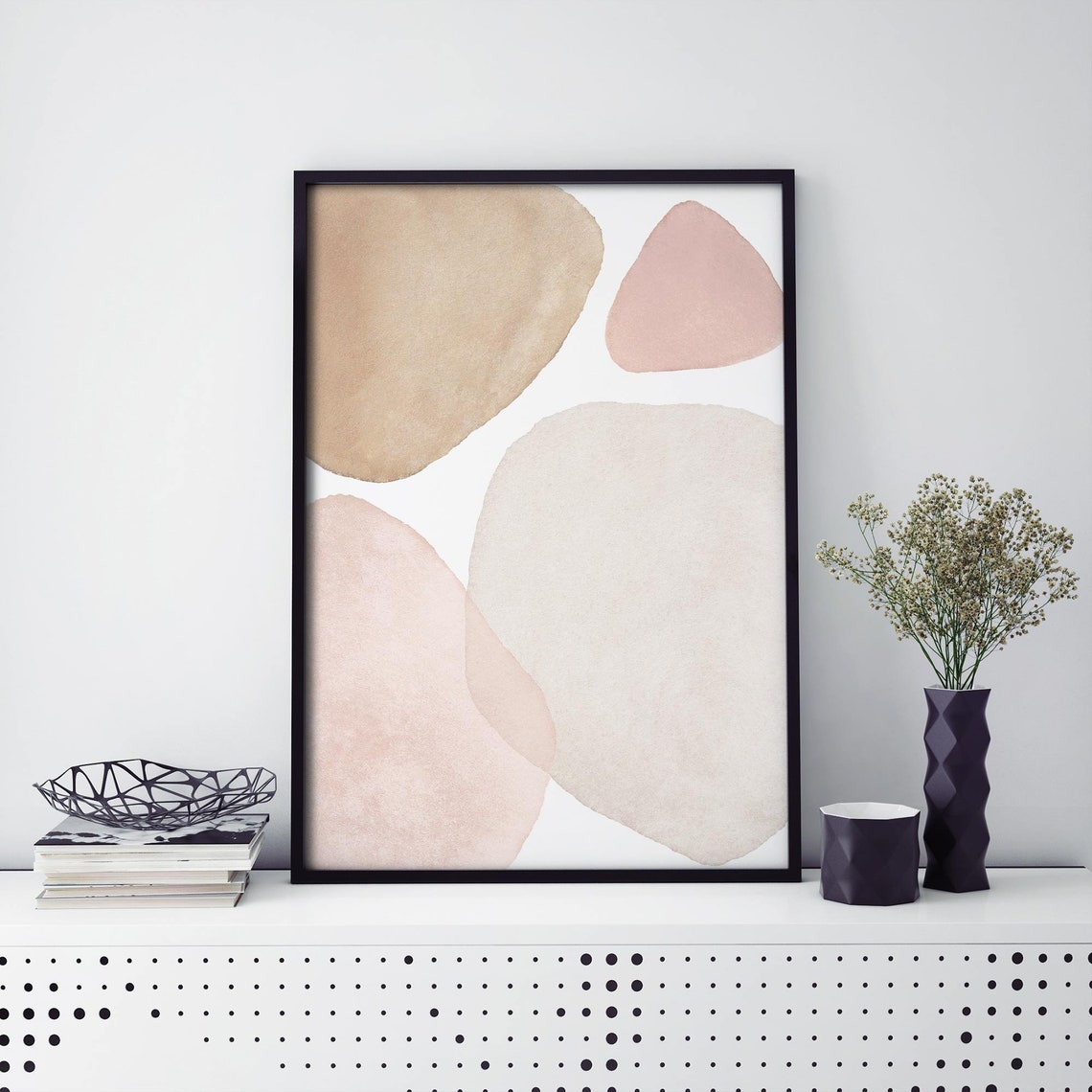 Blush And Beige Abstract Watercolor Organic Shapes Modern Poster