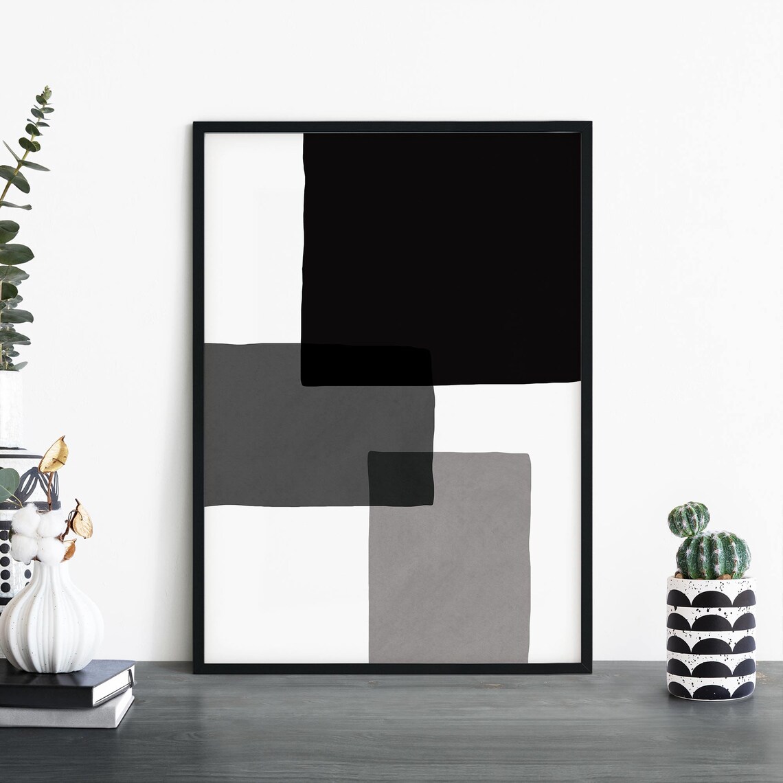 Shades Of Grey Geometric Squares Monochrome Abstract Art Poster