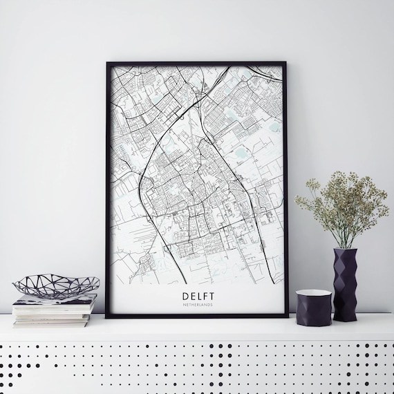 Delft Netherlands Street Map Minimalist Black White Art Poster