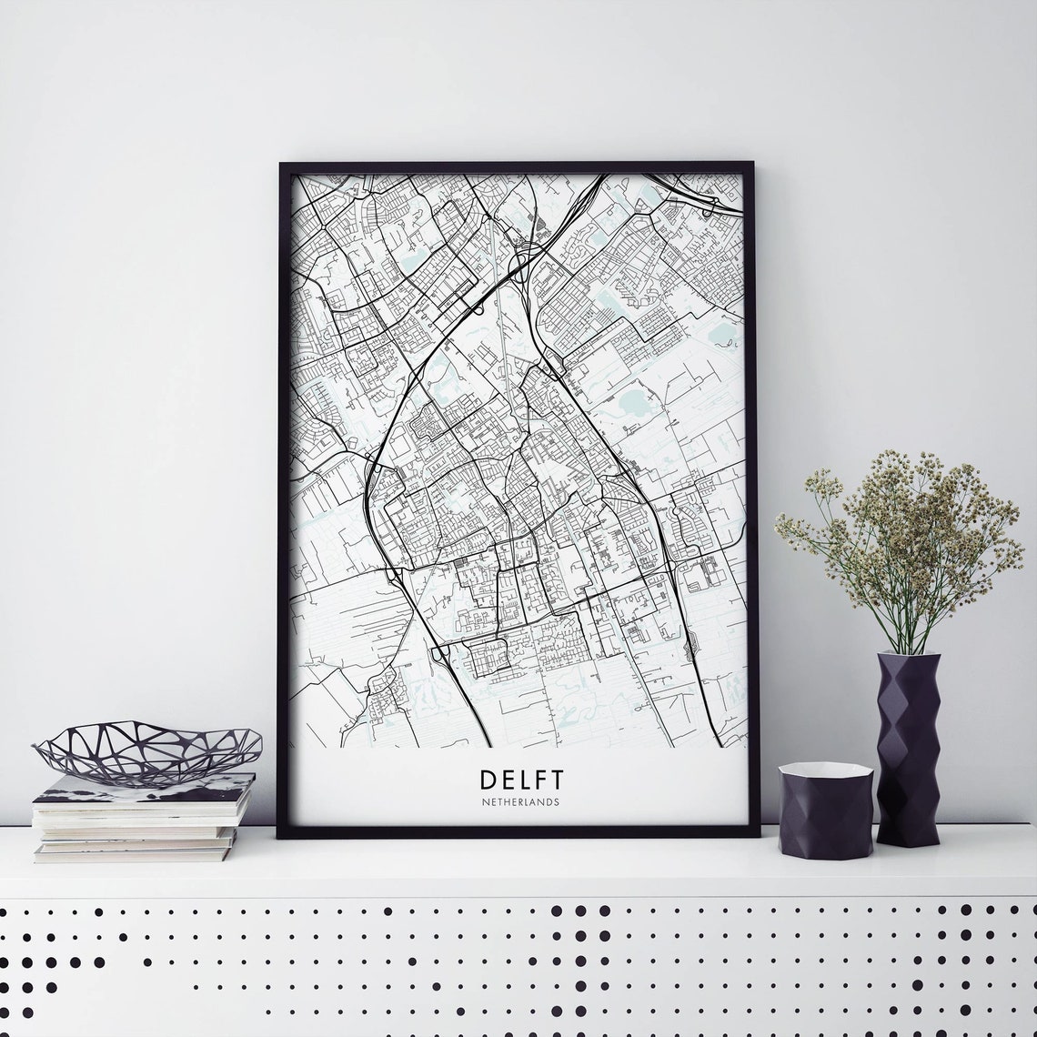 Delft Netherlands Street Map Minimalist Black White Art Poster