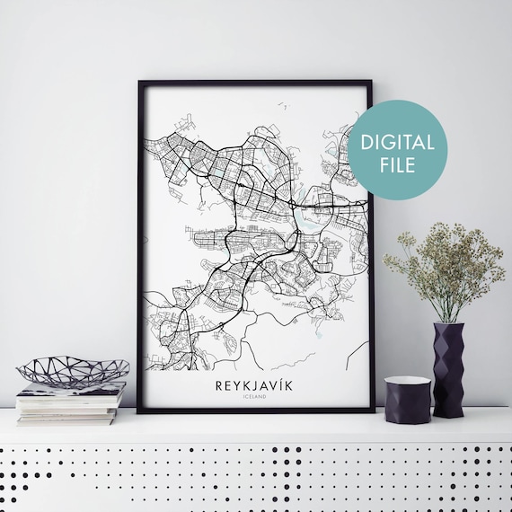 Reykjavik Iceland Minimalist City Street Map Line Art Poster