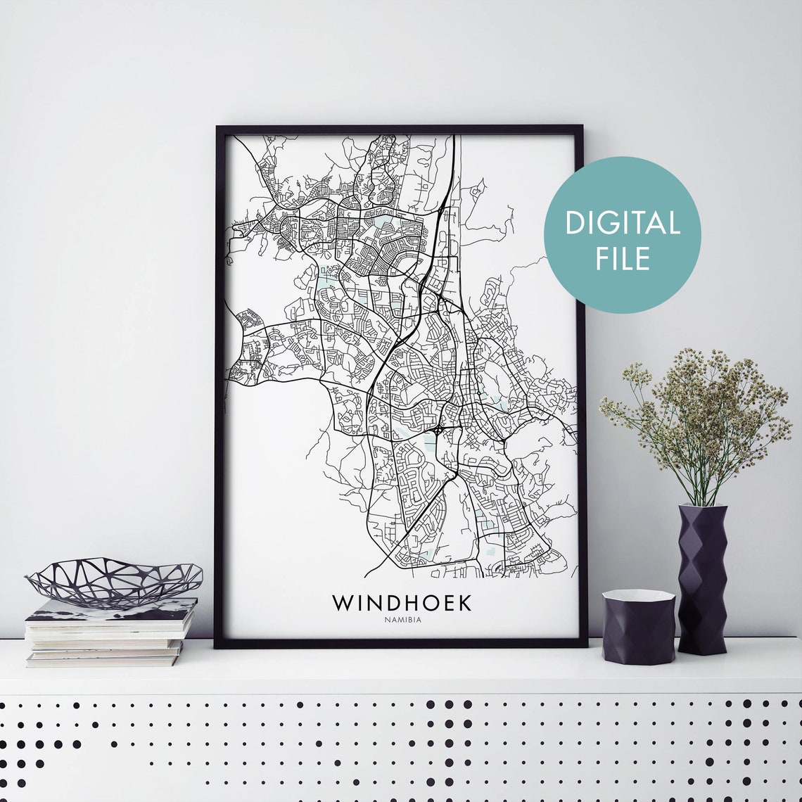 Windhoek Namibia Minimalist Black White Capital City Map Art Print