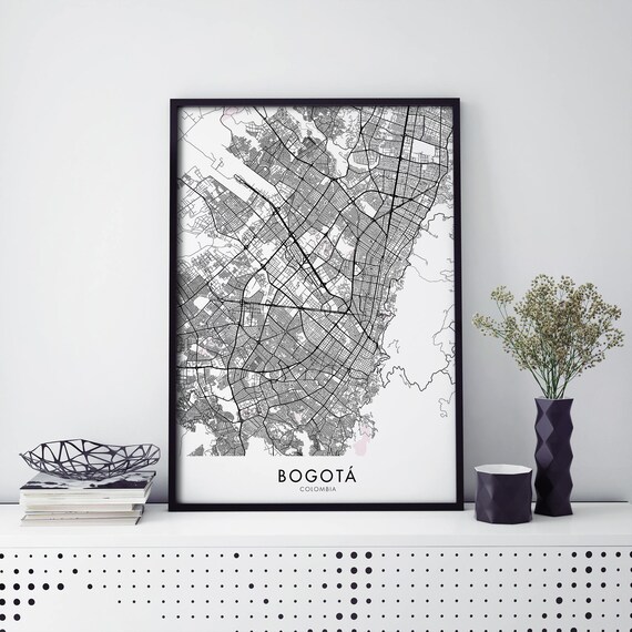Bogota Colombia City Street Map Poster In Black And White Lines