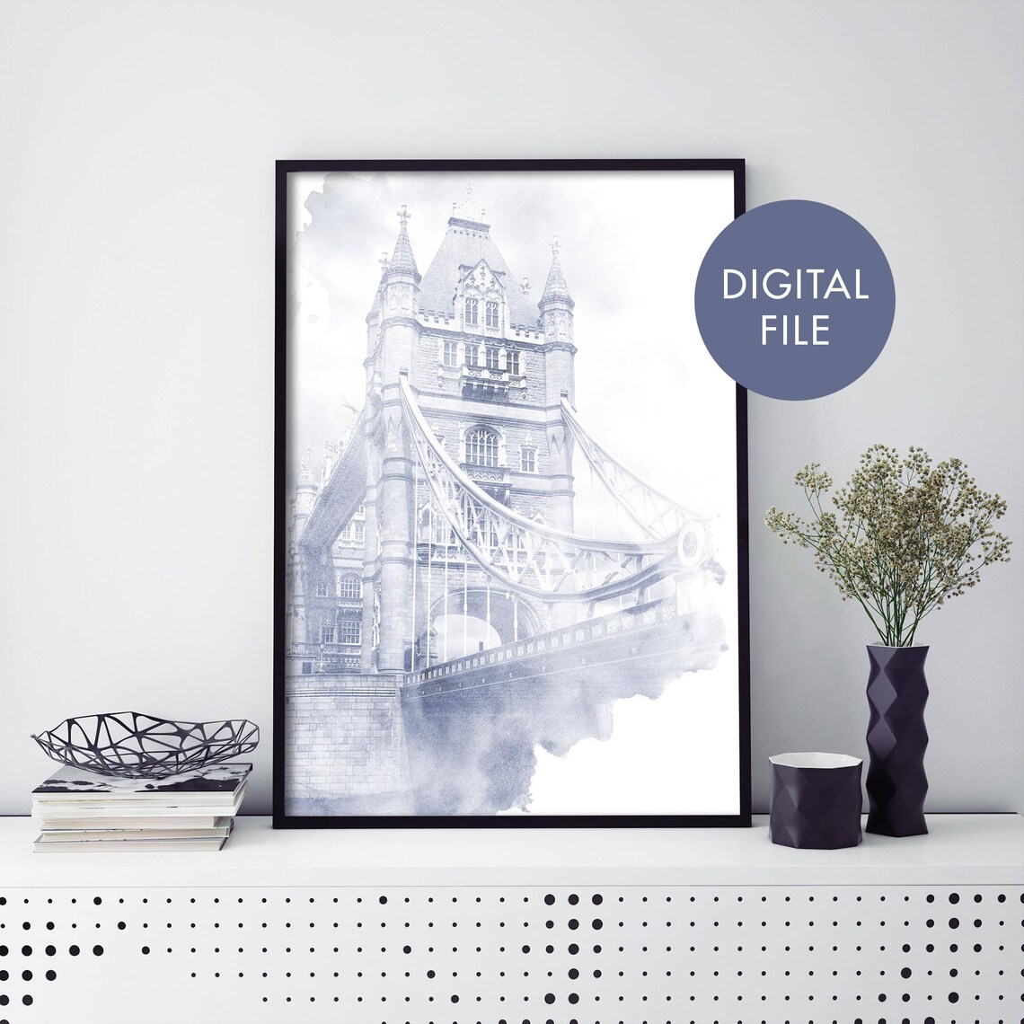 Tower Bridge London Blue Watercolour Historic Landmark Iconic Poster