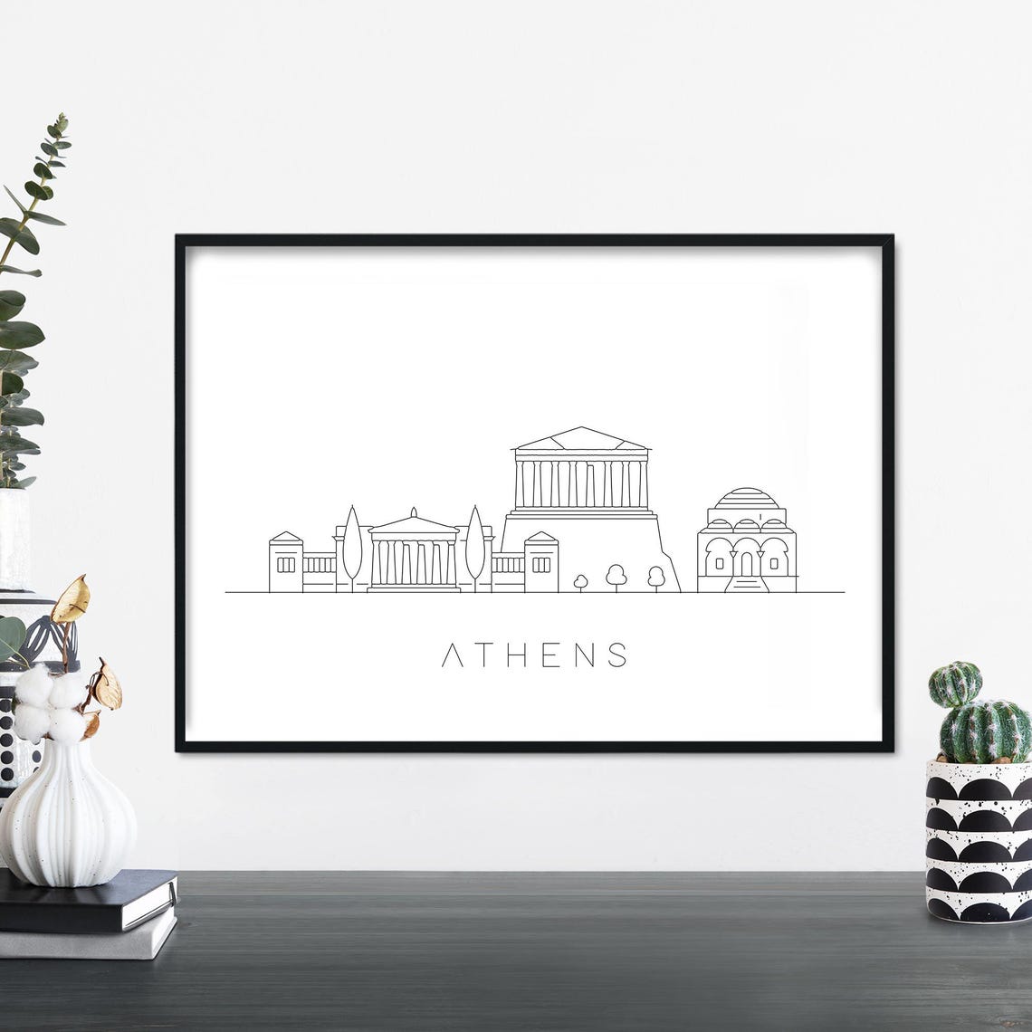 Athens City Skyline Linear Illustration Print Wall Art 4x6 5x7 A4 A3 A2 A1