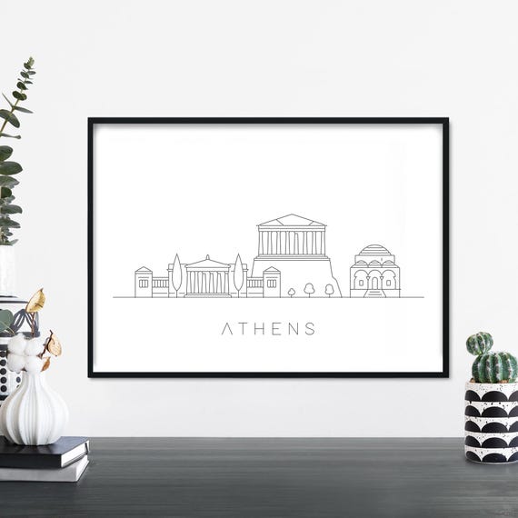 Athens City Skyline Linear Illustration Print Wall Art 4x6 5x7 A4 A3 A2 A1