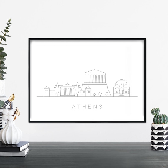 Athens Greece Skyline With Parthenon Linear Minimalist Art Poster