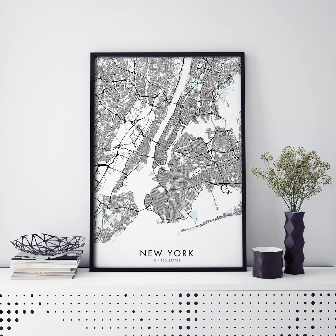 New York City Street Map Minimalist Black White Art Print United States