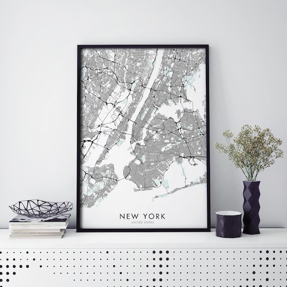 New York City Street Map Minimalist Black White Art Print United States
