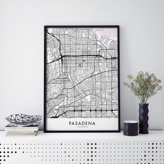 Pasadena California Street Map Bold Black City Line Art Poster