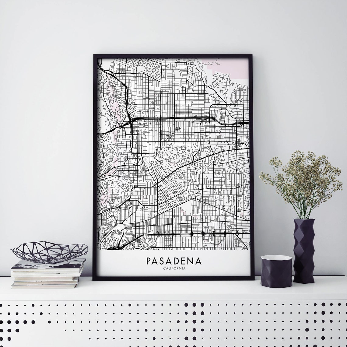 Pasadena California Street Map Bold Black City Line Art Poster