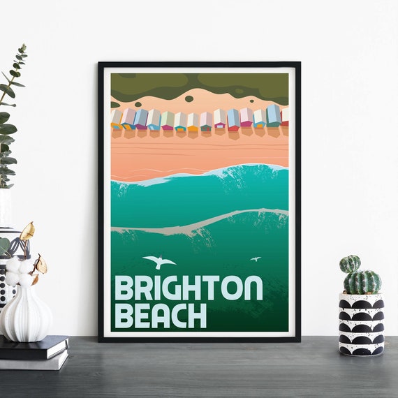 Beach Melbourne Illustrative Travel Print Wall Art 4x6 5x7 A4 A3 A2 A1