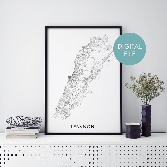 Lebanon Country Road Map Minimalist Black White Geographic Poster