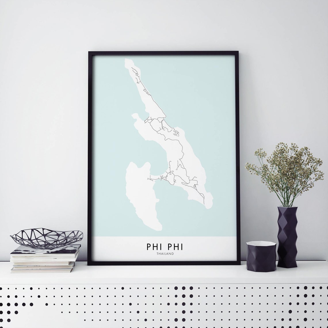 Phi Phi Thailand Island Map Minimalist Travel Wall Decor Poster