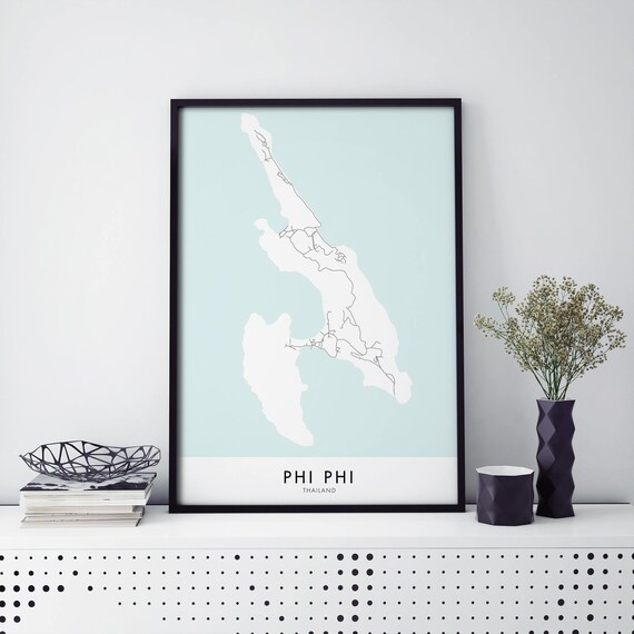 Phi Phi Thailand Island Map Minimalist Travel Wall Decor Poster