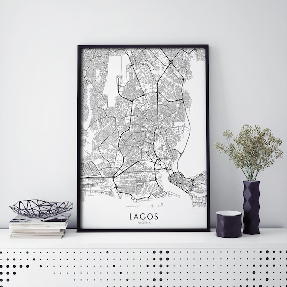 Lagos Nigeria Minimalist Black White City Street Map Decor Poster