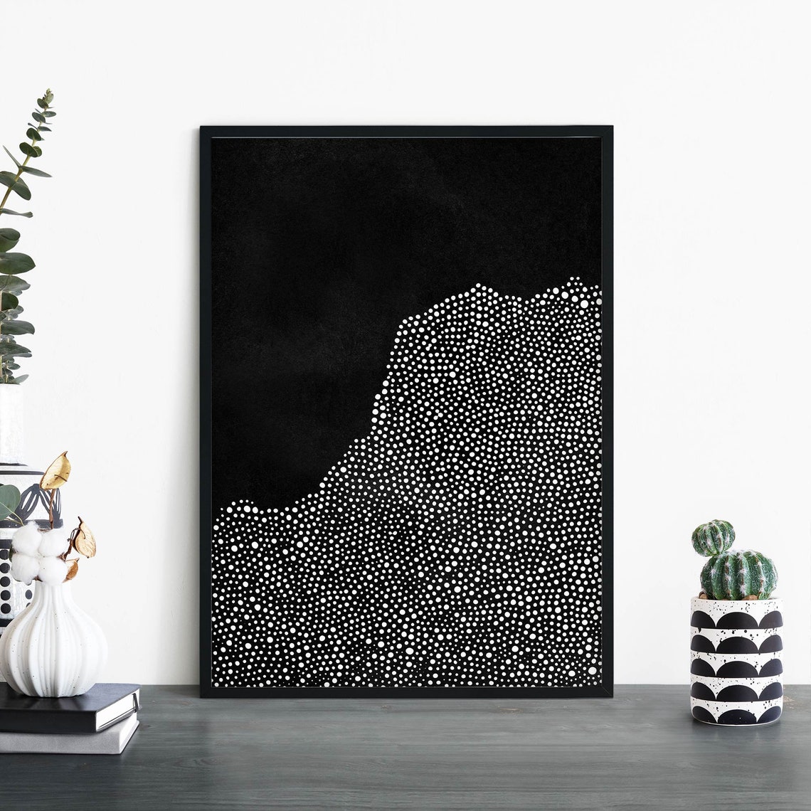 Dots Black White Abstract Art Print