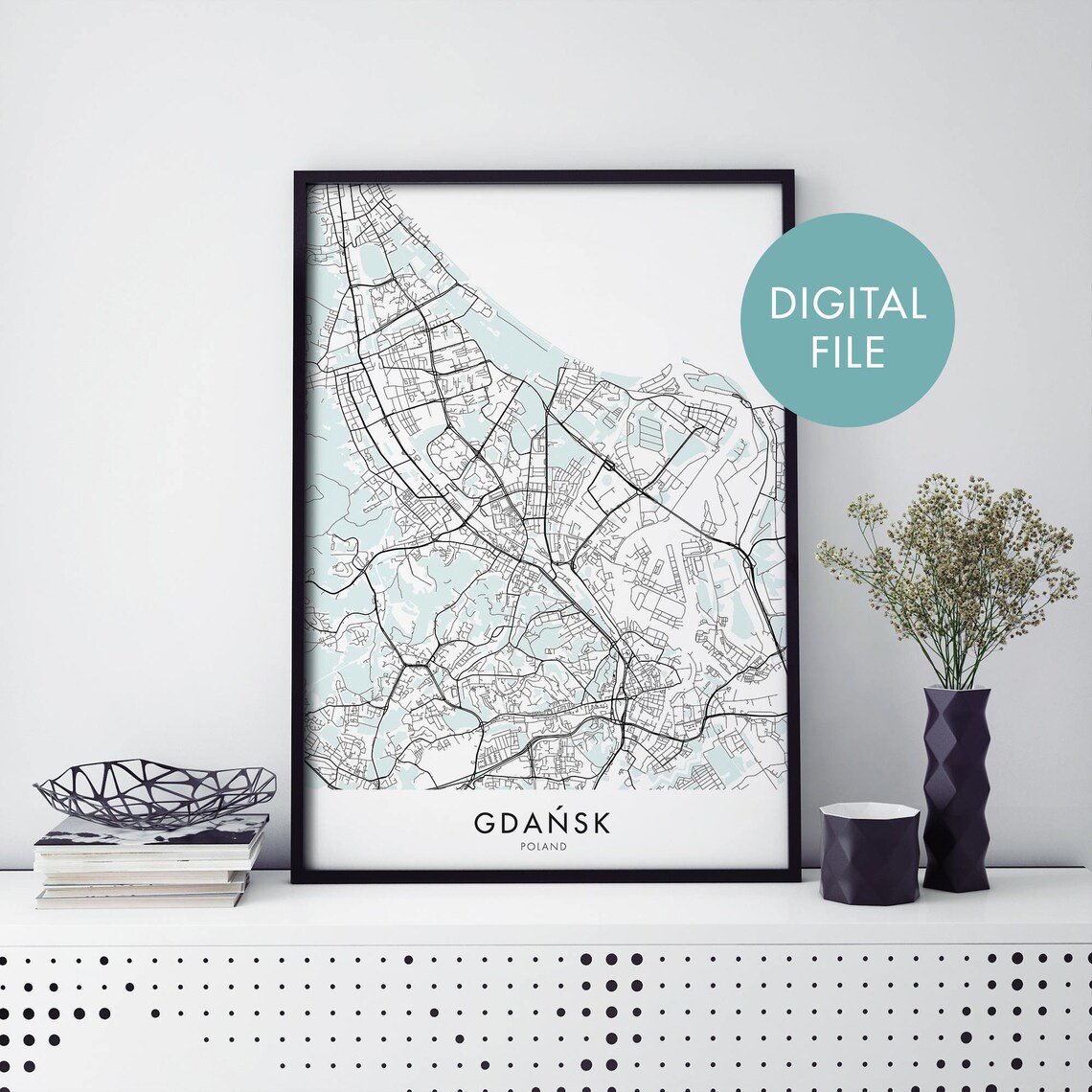 Gdansk Poland Minimalist City Street Map Modern Travel Poster