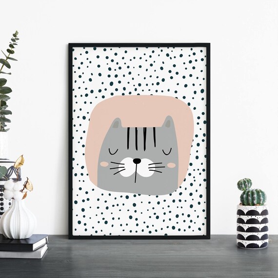 Cat Poster Print Wall Art Childrens Kids Boys Girls Nursery Bedroom A4 A3 A2 A1