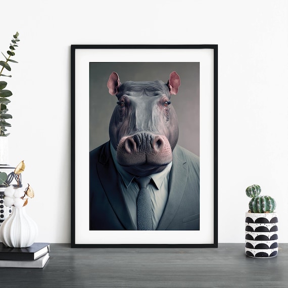Hippo In A Suit Print Wall Art A4 A3 A2 A1