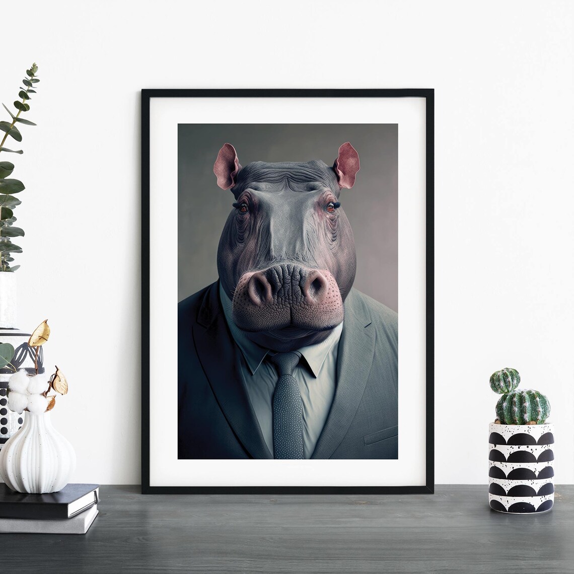Hippo In A Suit Print Wall Art A4 A3 A2 A1