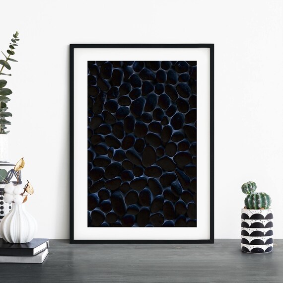 Dark Black Pebbles Stone Pattern Moody Minimalist Photo Print