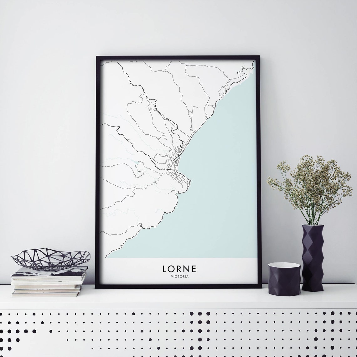Lorne Victoria Australia Minimal Black White Coast Map Poster