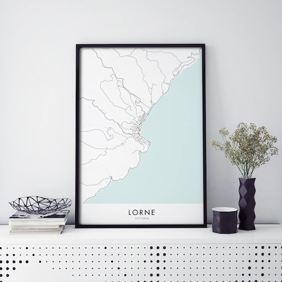 Lorne Victoria Australia Minimal Black White Coast Map Poster