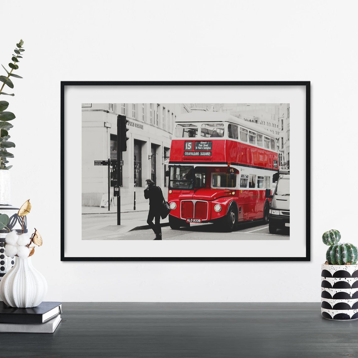 London Red Double Decker Bus Route 15 Trafalgar Square Travel Poster
