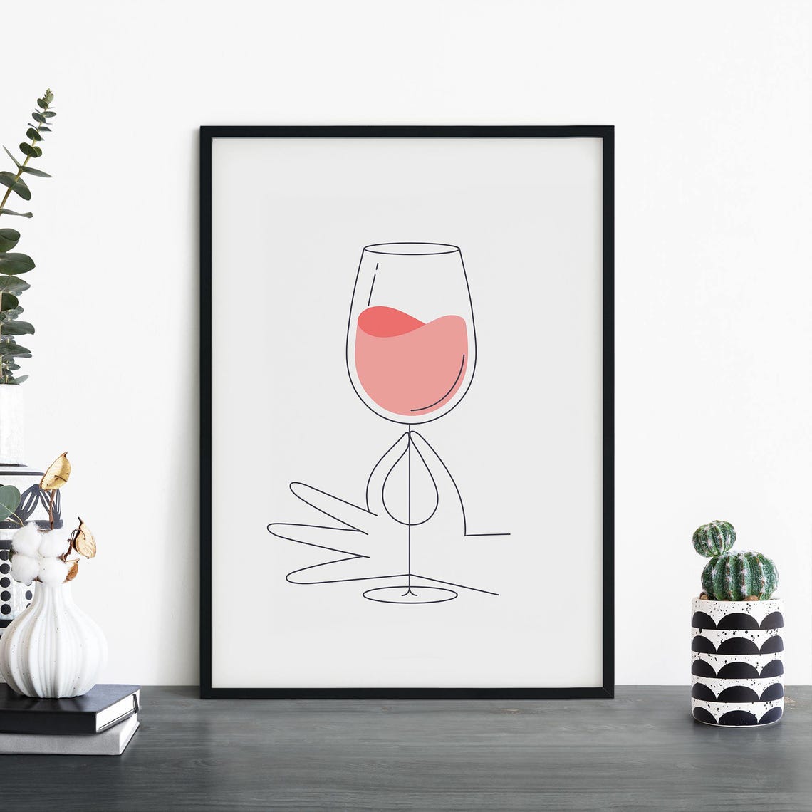Blush Wine Glass on a Shoe Minimalist Cocktail Line Art Poster