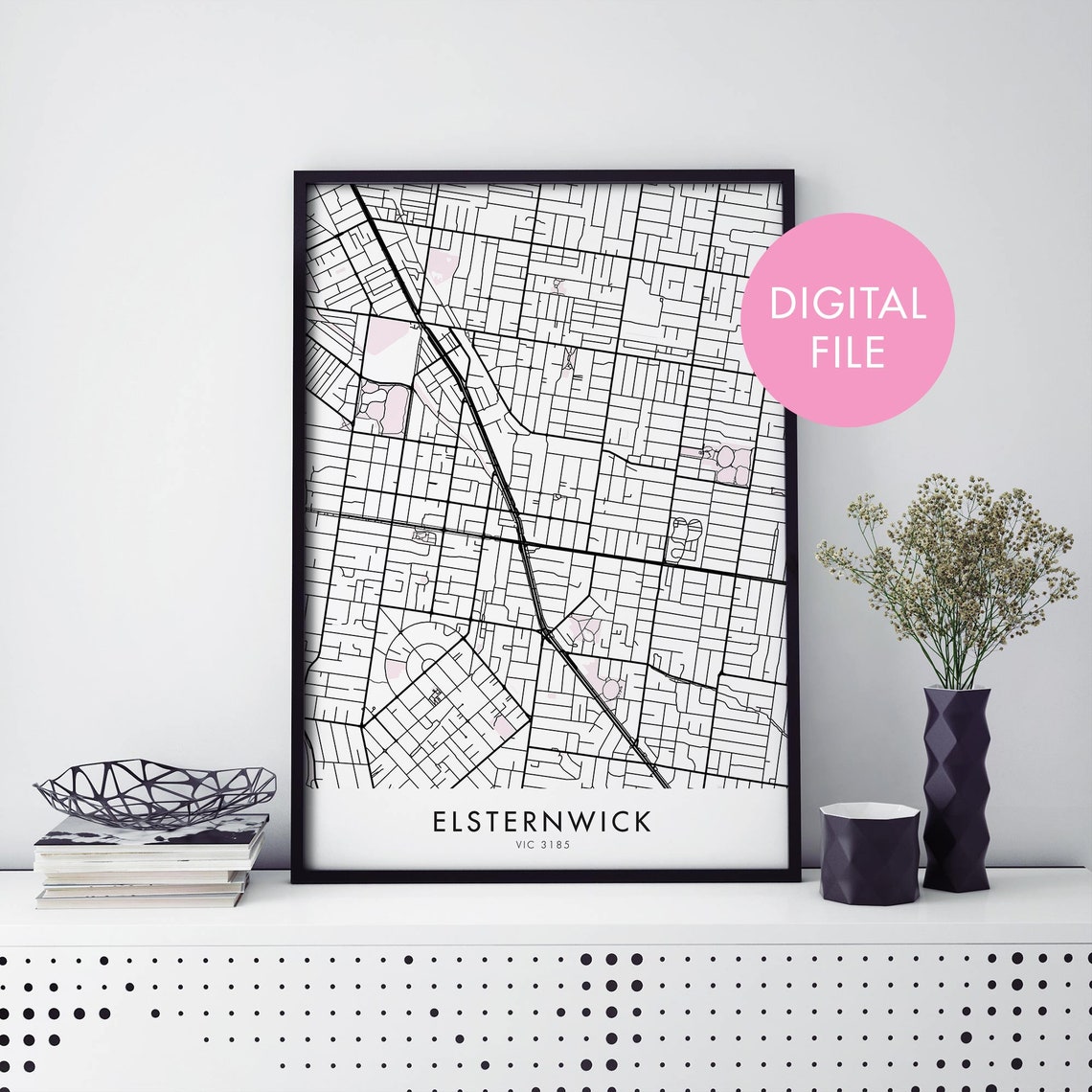 Elsternwick Melbourne Minimalist City Street Map Modern Wall Art
