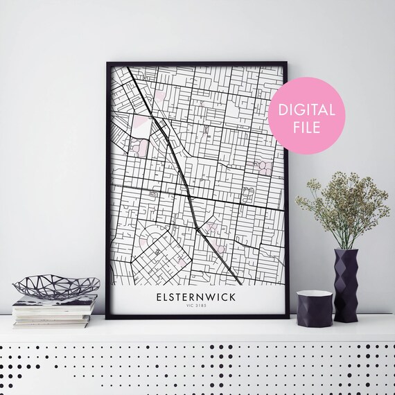 Elsternwick Melbourne Minimalist City Street Map Modern Wall Art