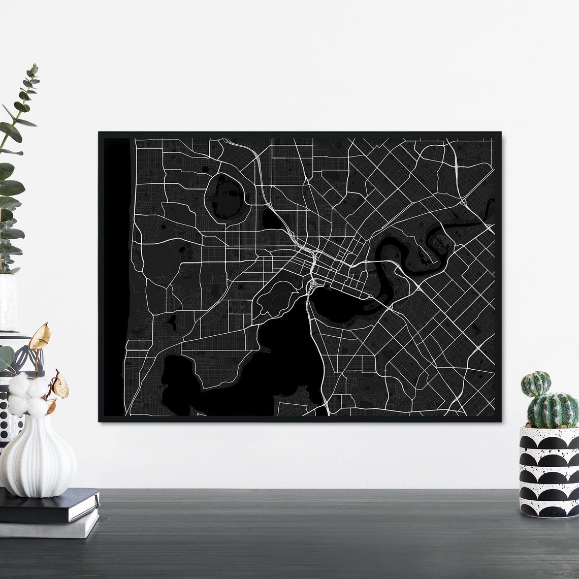 Perth Australia Black Minimalist City Map Street Plan Poster