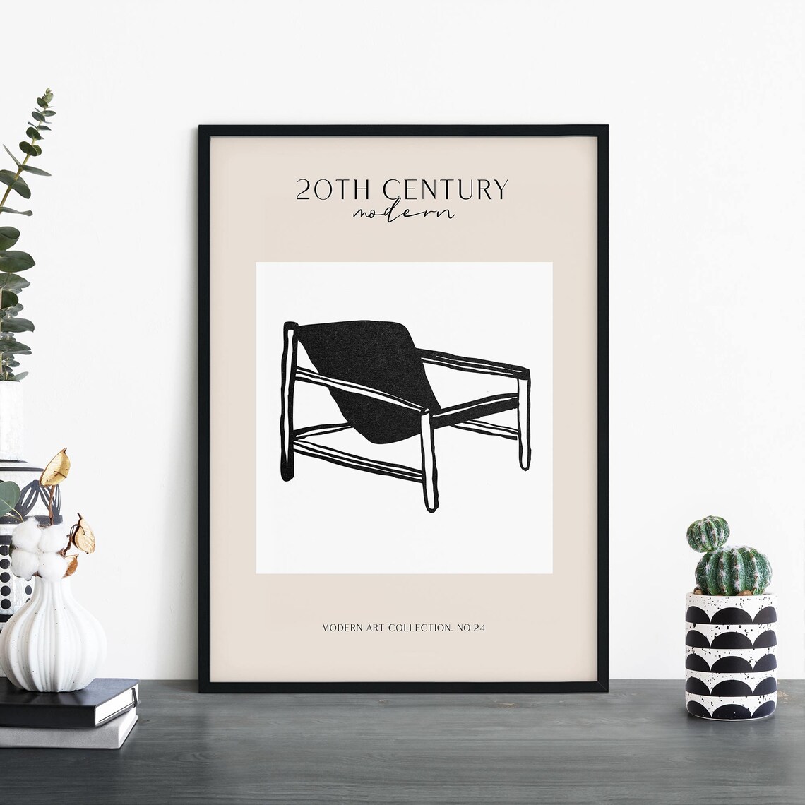 20th Century Modern Black Sling Chair Furniture Poster No 24