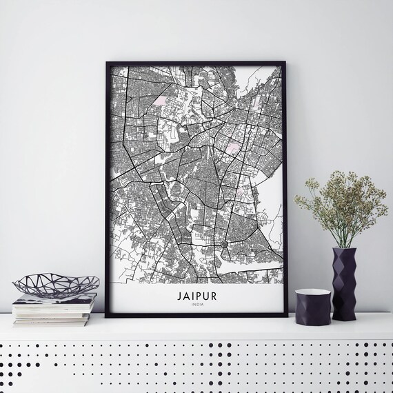 Jaipur India City Map Street Line Pink City Travel Decor Art Poster