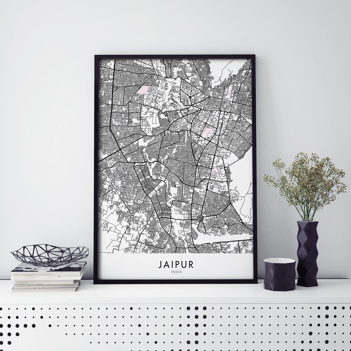 Jaipur India City Map Street Line Pink City Travel Decor Art Poster