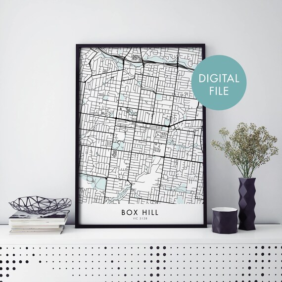 Box Hill Melbourne VIC Minimalist Black White City Map Poster