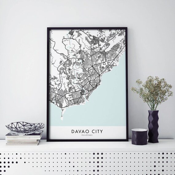 Davao City Philippines Minimalist Scenic Coastal City Map Poster