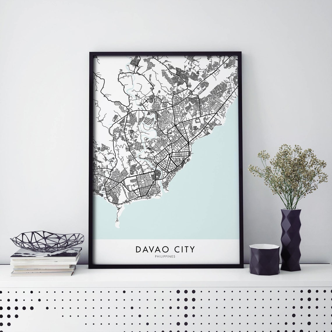 Davao City Philippines Minimalist Scenic Coastal City Map Poster