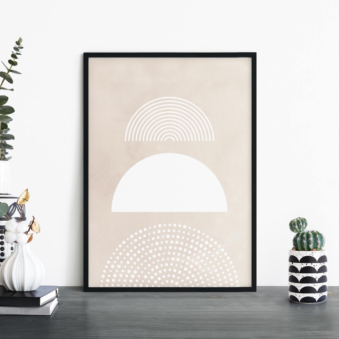 Domes Modern Geo Beige White Abstract Art Print
