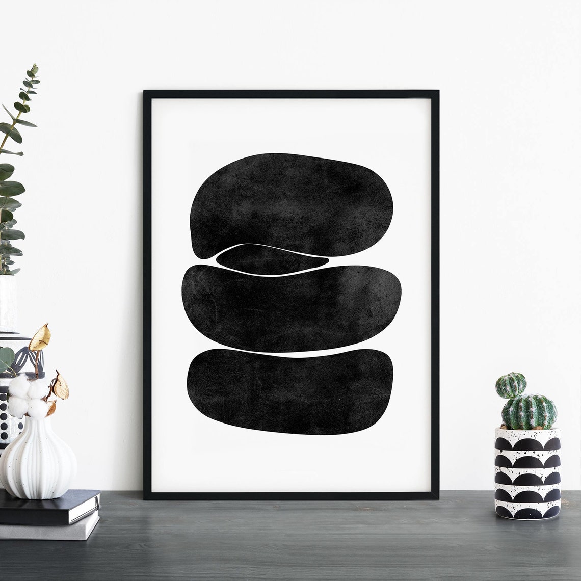 Stacked Black Ovals Minimalist Organic Shapes Abstract Poster