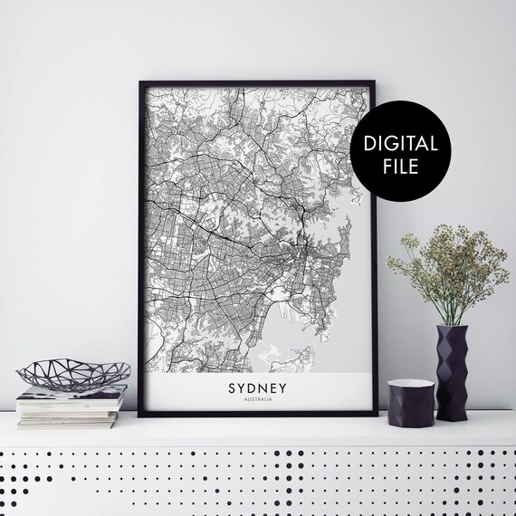 Sydney Australia Minimalist Street Map Poster Black Line Digital File